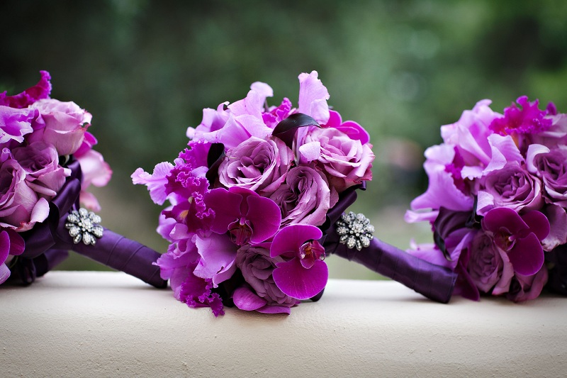 What Are The Purple Bouquets Of The Bride?