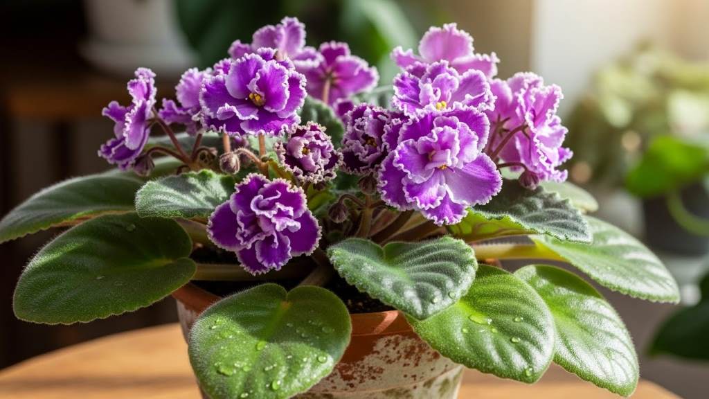 Vibrant healthy African violet in full bloom after applying effective remedies